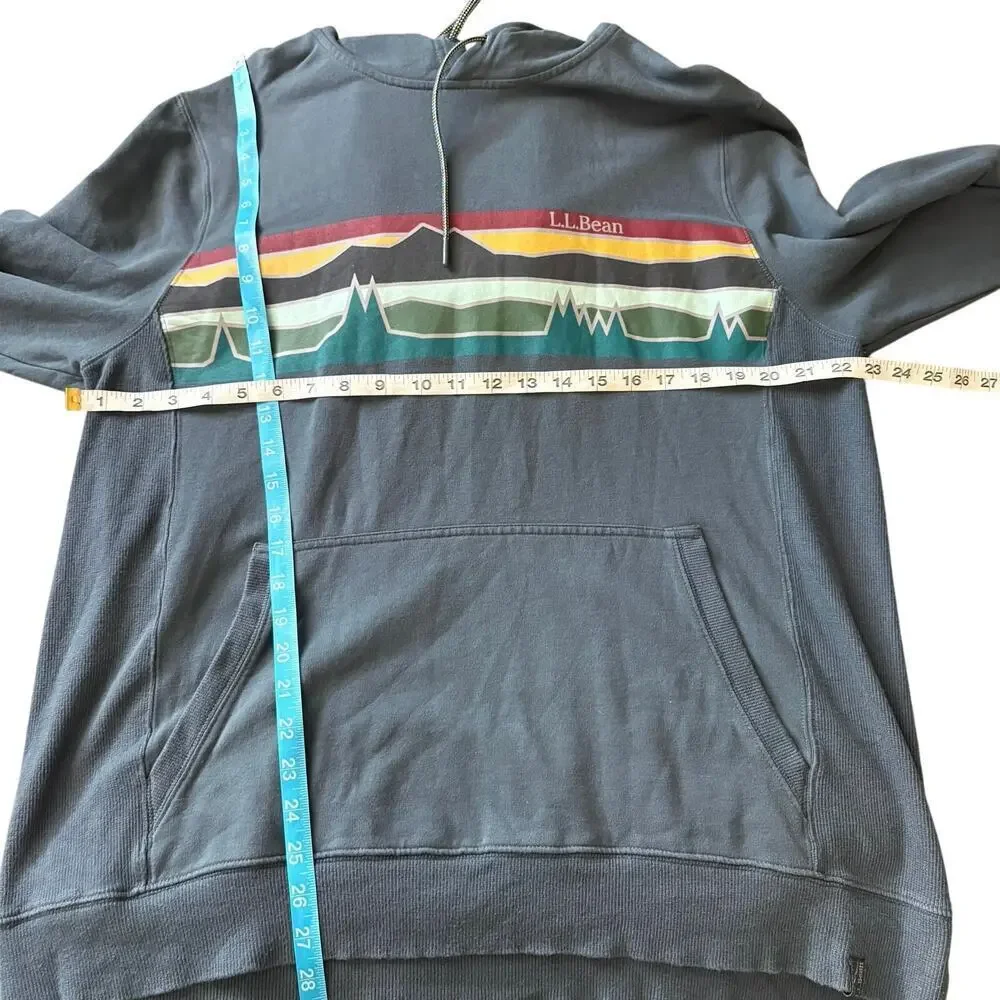L.L.Bean Slightly Fitted Hoodie Size L Mountain Graphic Pullover Gray GORPCORE